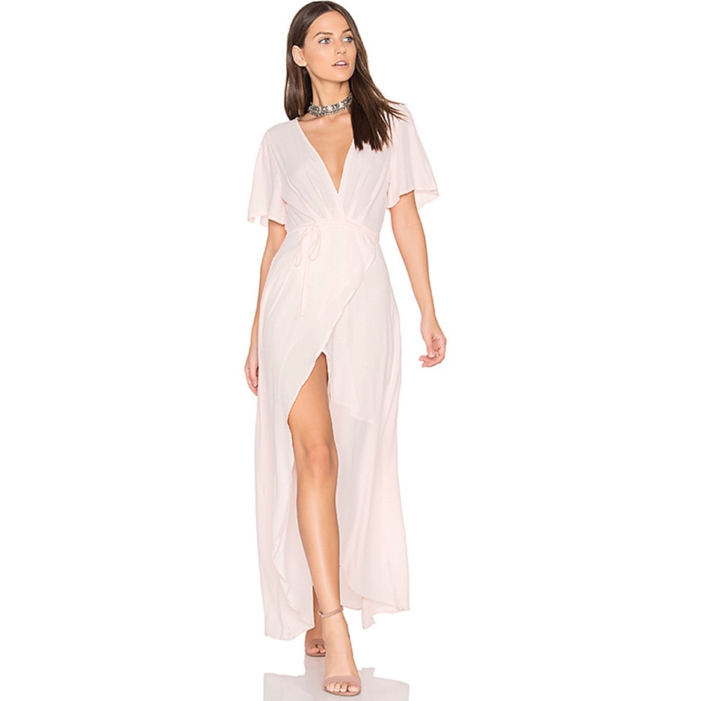 NWT ASTR the Label Selma Maxi Dress Blush Light Pink Wrap Dress Flutter Sleeve